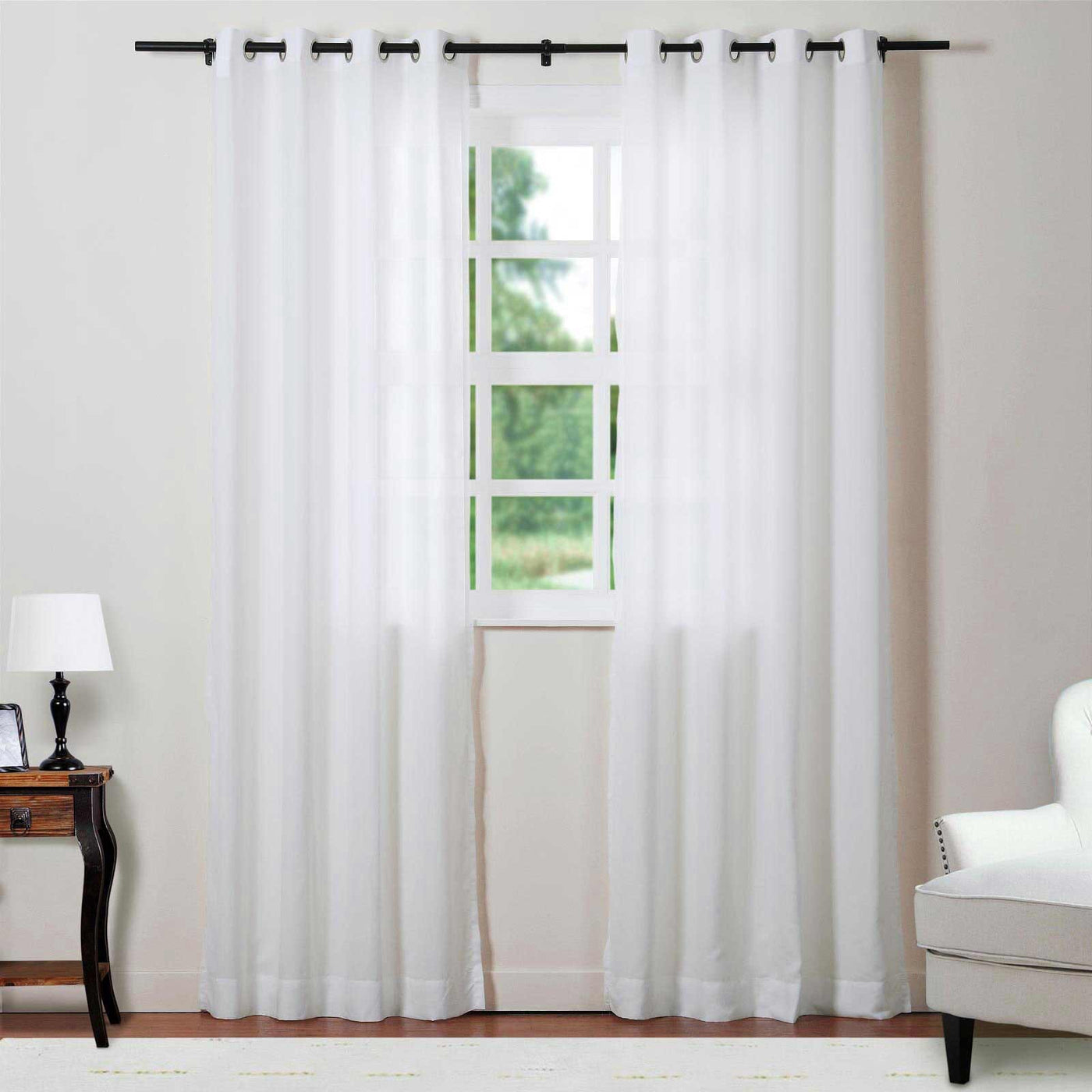 Florida Embossed White Semi Sheer Curtain Grommet