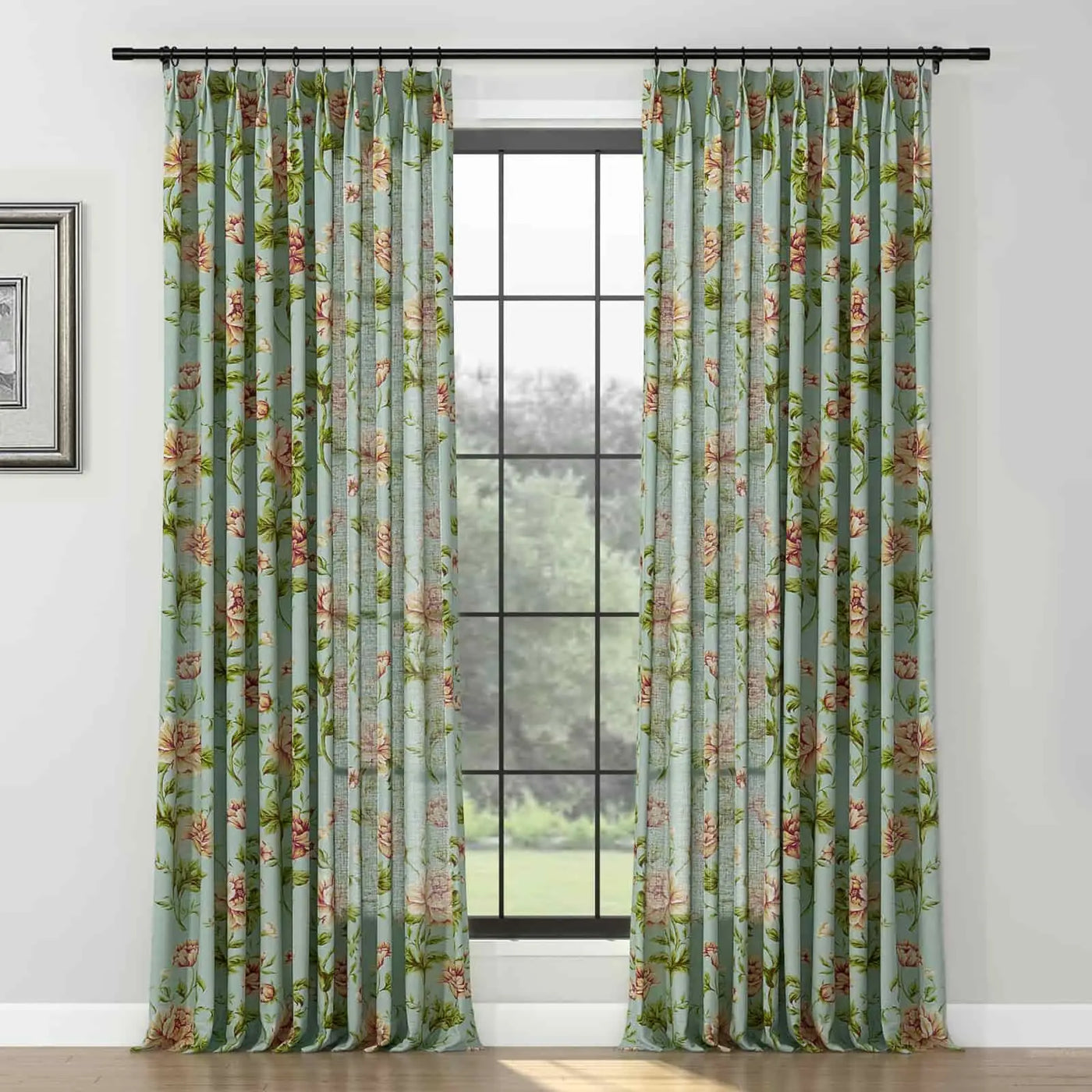 Holly Floral Pattern Boho Style Curtain Pleated TWOPAGES