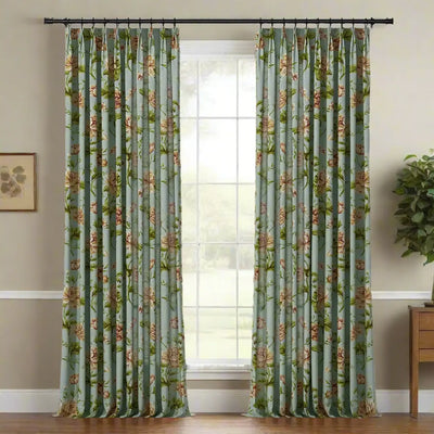 Holly Floral Pattern Boho Style Curtain Pleated -TWOPAGES