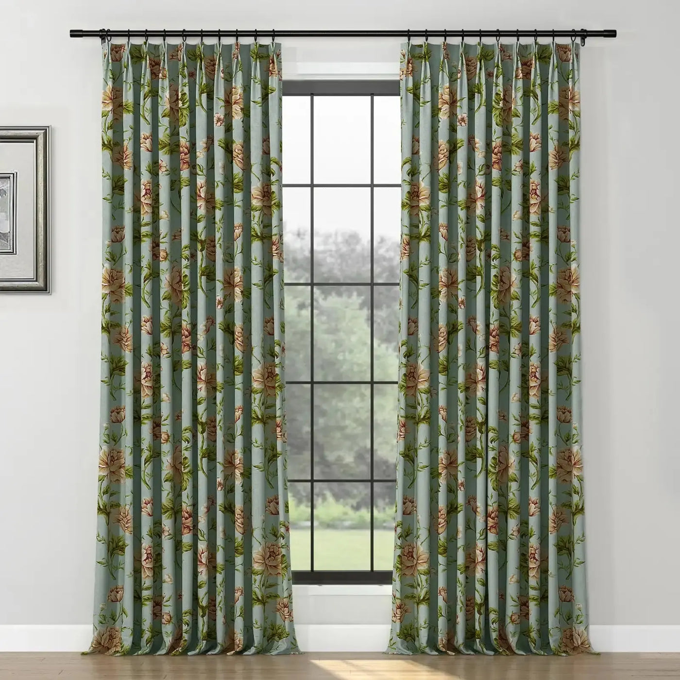 Holly Floral Pattern Boho Style Curtain Pleated -TWOPAGES