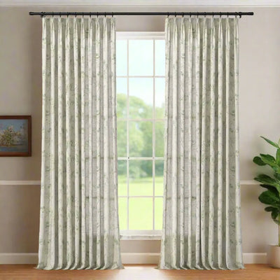 Holly Floral Pattern Boho Style Curtain Pleated -TWOPAGES