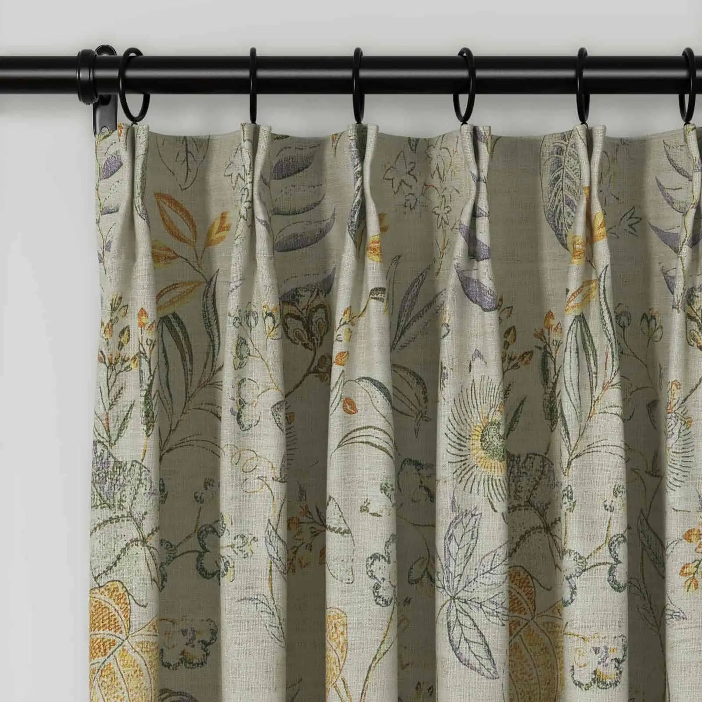 Holly Floral Pattern Boho Style Curtain Pleated TWOPAGES