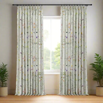Holly Floral Pattern Boho Style Curtain Pleated -TWOPAGES