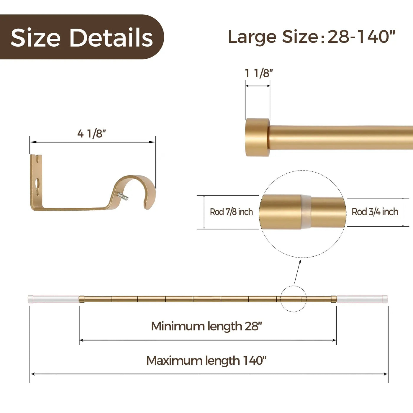 Jaylon Adjustable Curtain Splicing Roman Rods with Rings -TWOPAGES