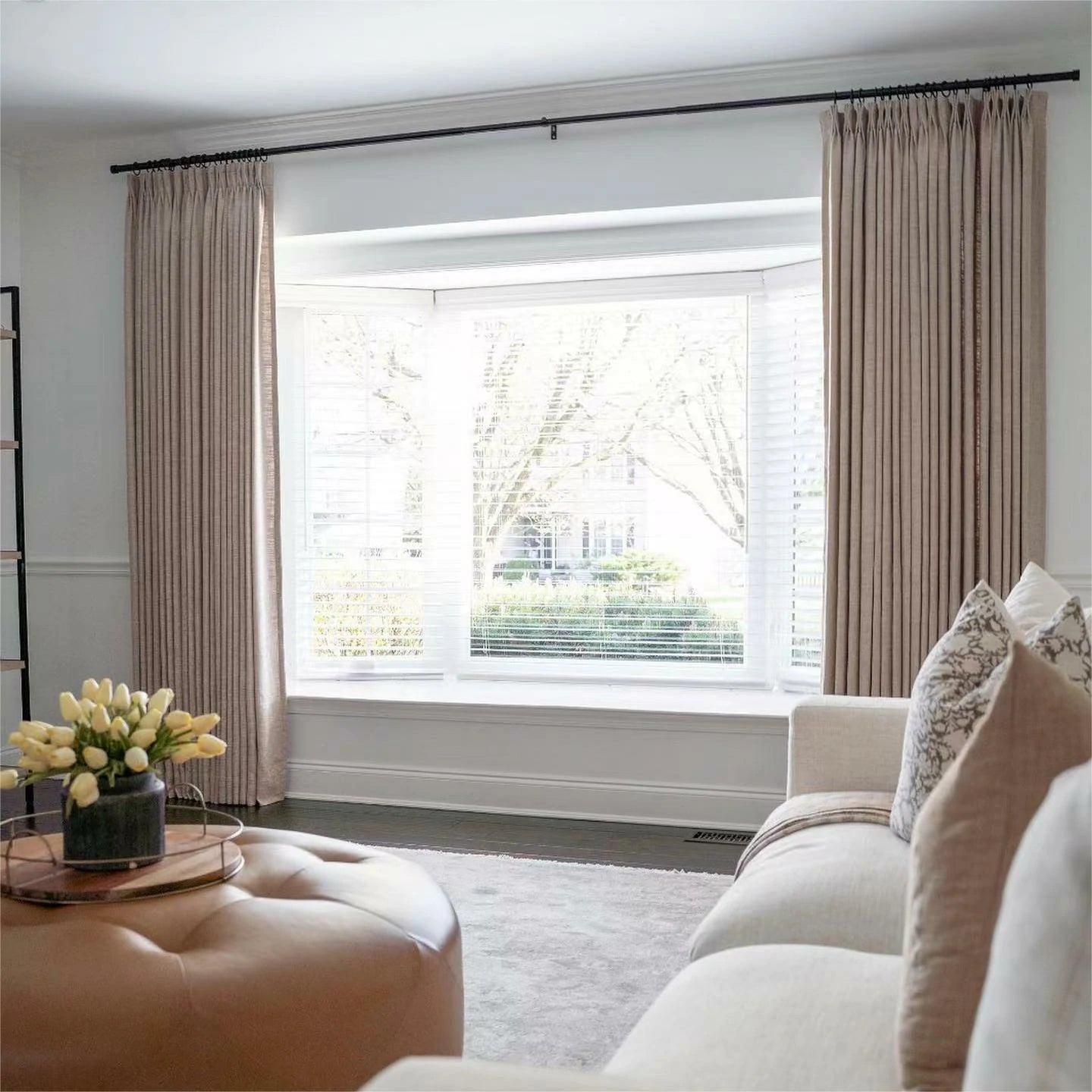 Liz Grey Beige Triple Pleated Drape