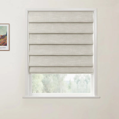 Jawara Linen Cotton Deco Fold Roman Shade Cordless