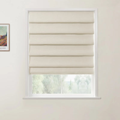 Jawara Linen Cotton Deco Fold Roman Shade Cordless