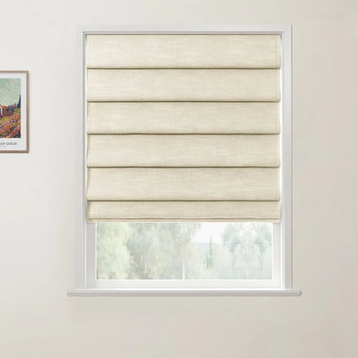 Jawara Linen Cotton Deco Fold Roman Shade Cordless