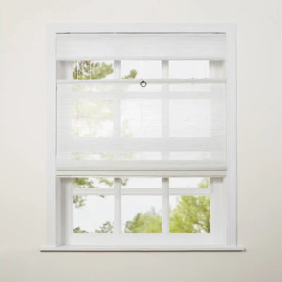 Natural Ramie Top Down Bottom Up Woven Wood Shade Cordless - Rattan White-TWOPAGES