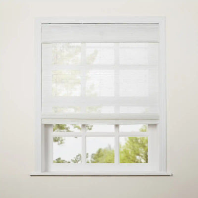 Natural Ramie Top Down Bottom Up Woven Wood Shade Cordless - Rattan White-TWOPAGES