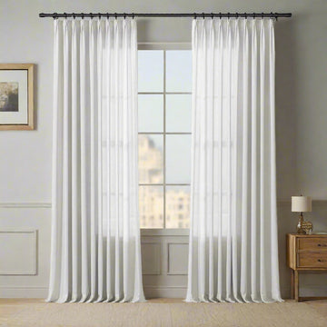 Freya Linen Semi Sheer Jacquard Curtains Pleated TWOPAGES