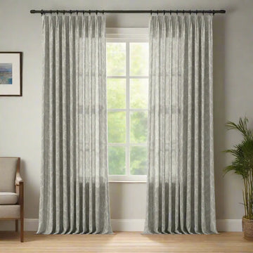 Freya Linen Semi Sheer Jacquard Curtains Pleated -TWOPAGES