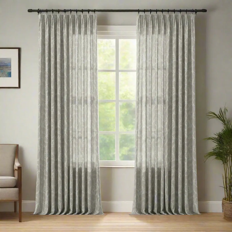 Freya Linen Semi Sheer Jacquard Curtains Pleated -TWOPAGES