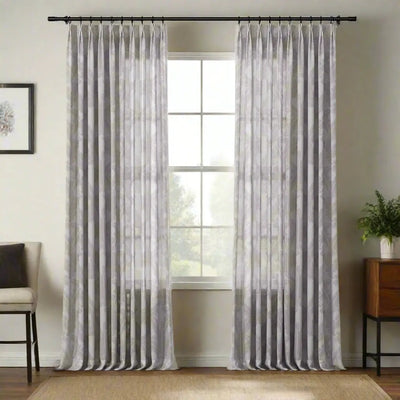 Freya Linen Semi Sheer Jacquard Curtains Pleated -TWOPAGES