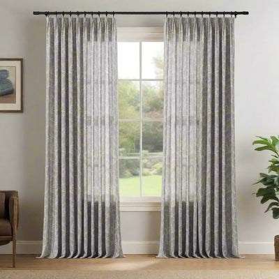 Freya Linen Semi Sheer Jacquard Curtains Pleated -TWOPAGES