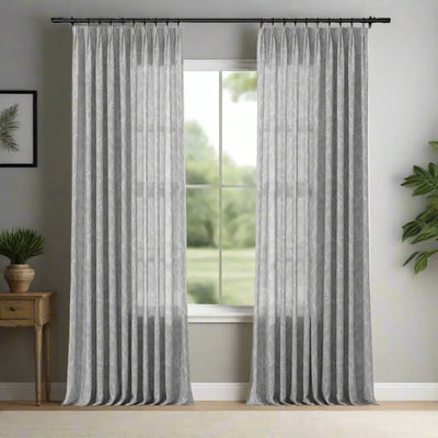 Freya Linen Semi Sheer Jacquard Curtains Pleated -TWOPAGES