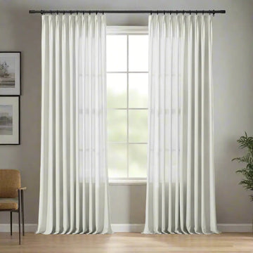 Freya Linen Semi Sheer Jacquard Curtains Pleated -TWOPAGES