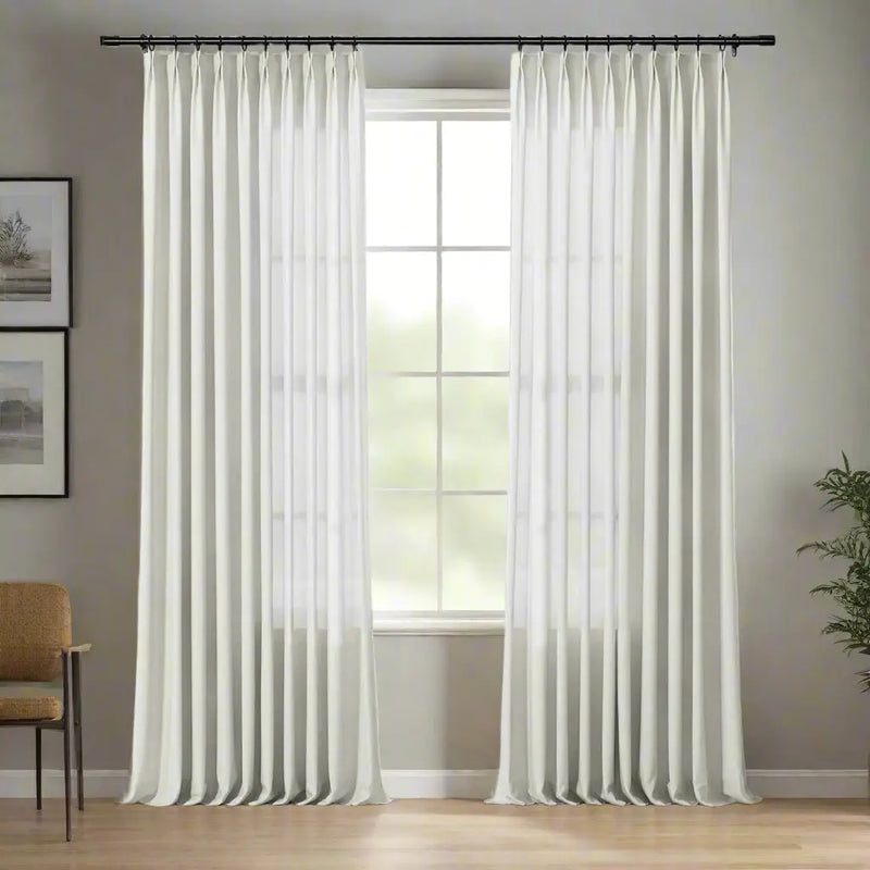 Freya Linen Semi Sheer Jacquard Curtains Pleated -TWOPAGES