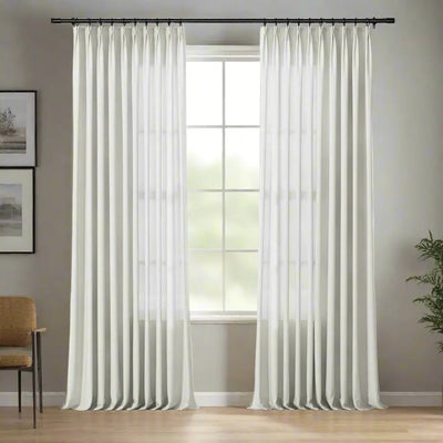 Freya Linen Semi Sheer Jacquard Curtains Pleated -TWOPAGES