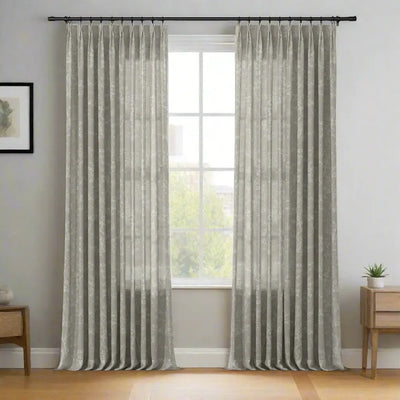 Freya Linen Semi Sheer Jacquard Curtains Pleated -TWOPAGES
