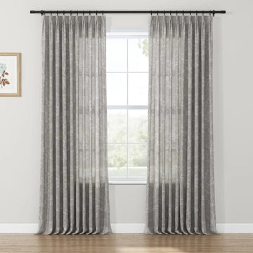 Freya Linen Semi Sheer Jacquard Curtains Pleated -TWOPAGES