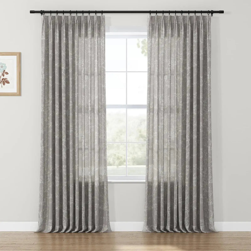 Freya Linen Semi Sheer Jacquard Curtains Pleated -TWOPAGES