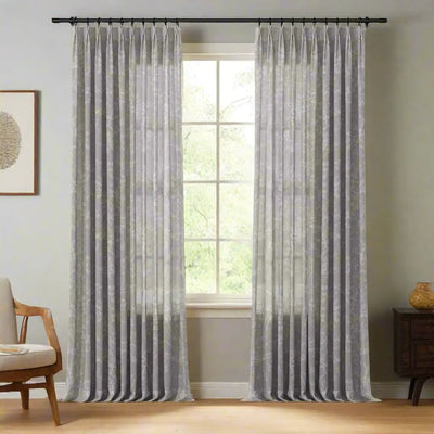 Freya Linen Semi Sheer Jacquard Curtains Pleated -TWOPAGES