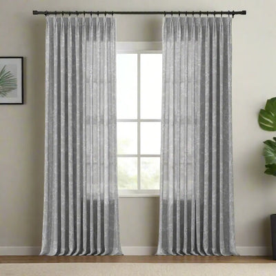 Freya Linen Semi Sheer Jacquard Curtains Pleated -TWOPAGES