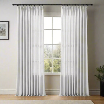 Freya Linen Semi Sheer Jacquard Curtains Pleated -TWOPAGES