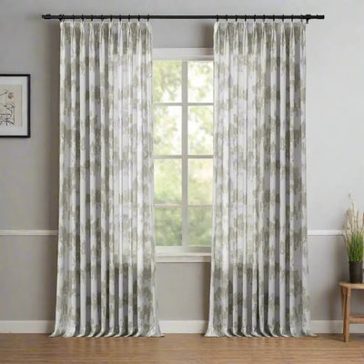 Freya Linen Semi Sheer Jacquard Curtains Pleated -TWOPAGES
