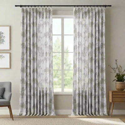 Freya Linen Semi Sheer Jacquard Curtains Pleated -TWOPAGES