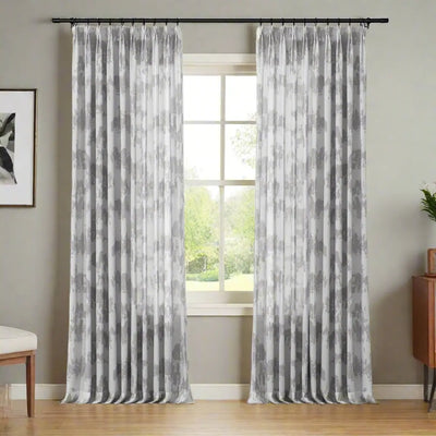 Freya Linen Semi Sheer Jacquard Curtains Pleated -TWOPAGES
