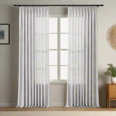 Freya Linen Semi Sheer Jacquard Curtains Pleated -TWOPAGES