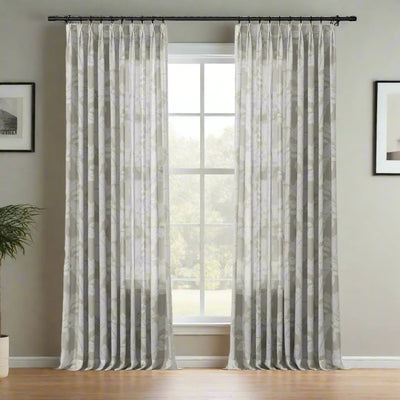 Freya Linen Semi Sheer Jacquard Curtains Pleated -TWOPAGES