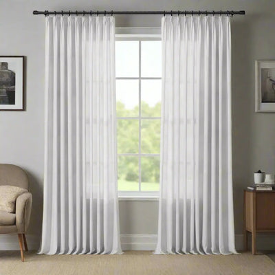 Freya Linen Semi Sheer Jacquard Curtains Pleated -TWOPAGES