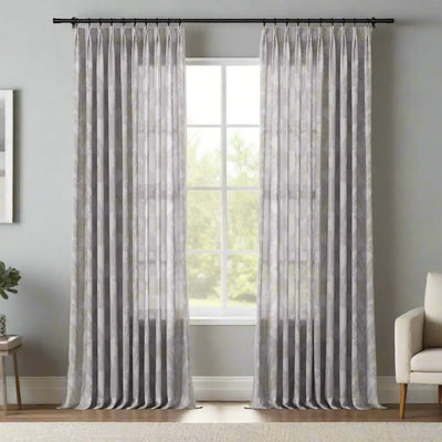 Freya Linen Semi Sheer Jacquard Curtains Pleated -TWOPAGES