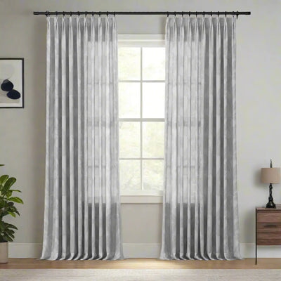 Freya Linen Semi Sheer Jacquard Curtains Pleated -TWOPAGES