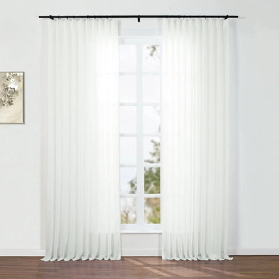 Florida Embossed White Semi Sheer Curtain Pleated -TWOPAGES