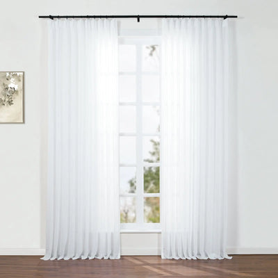 Florida Embossed White Semi Sheer Curtain Pleated -TWOPAGES