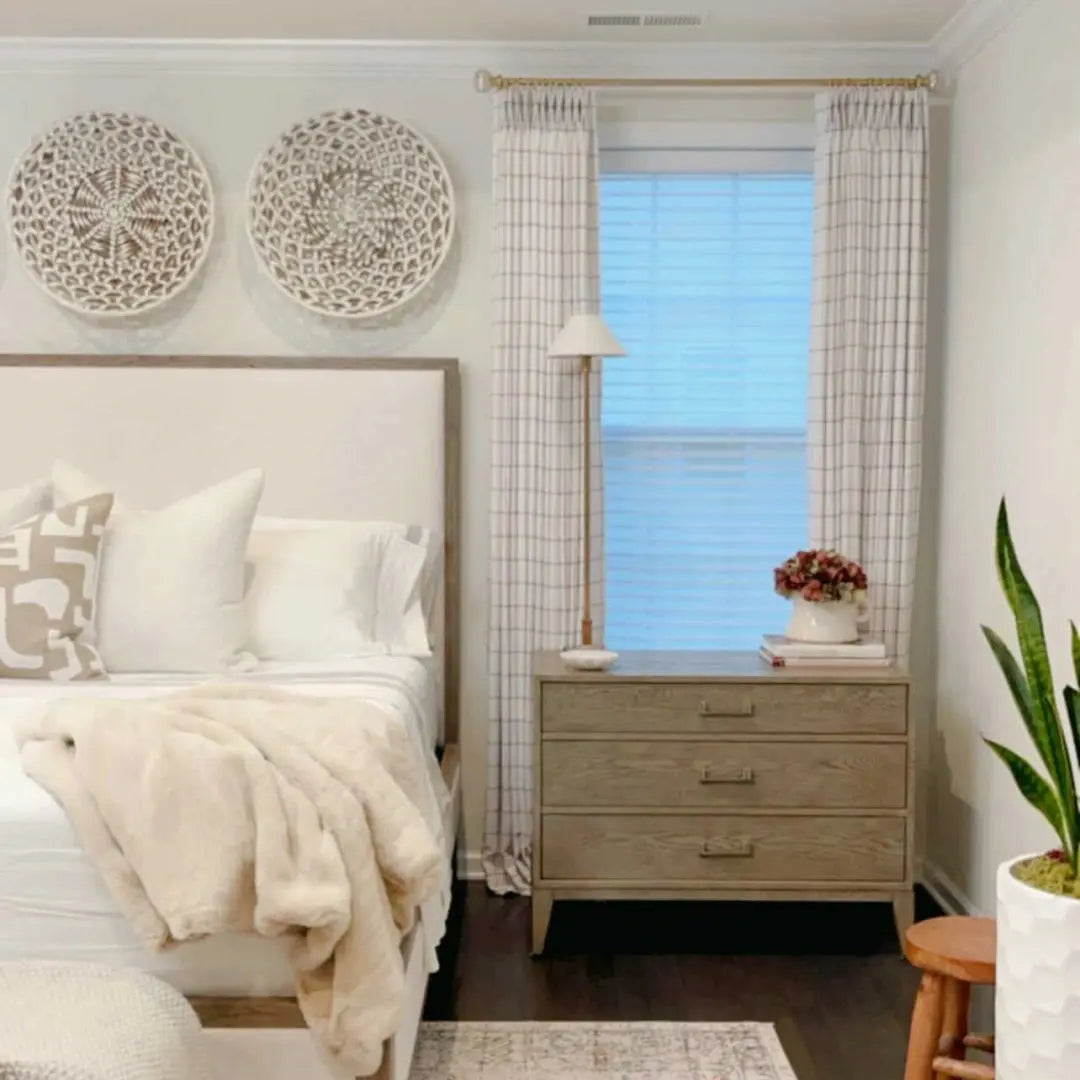 Stefana Silber Double Windowpane Sepia Pinch Pleated Drapery