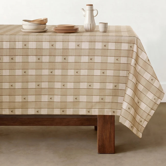 Rebecca Hughes Print Cotton Tablecloth in Beige Brown - TWOPAGES