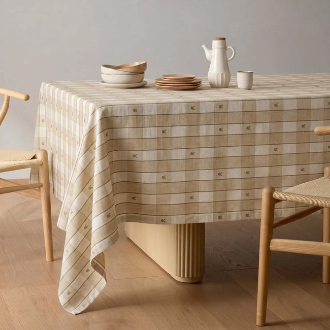 Rebecca Hughes Print Cotton Tablecloth in Beige Brown - TWOPAGES