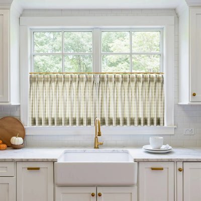 Celia Striped Plaid Cafe Curtain -TWOPAGES