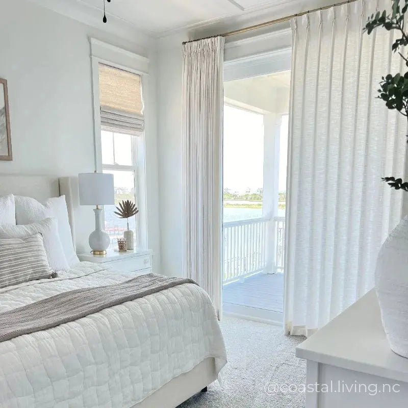 Liz lvory White Triple Pleated Linen Drape