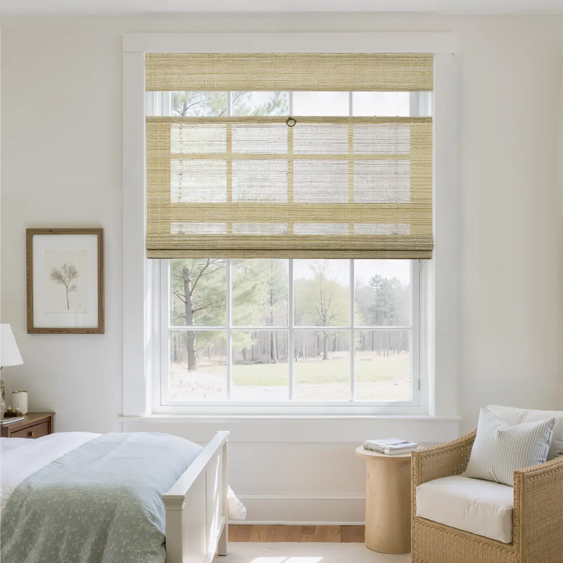 Natural Ramie Top Down Bottom Up Woven Wood Shade Cordless - Coconut -TWOPAGES CURTAINS
