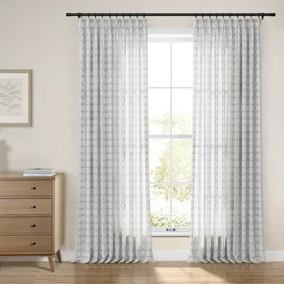 Linnea Geometric Linen Cotton Embroidery Curtain Pleated