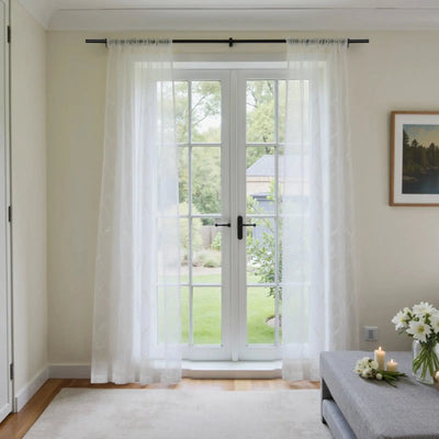 Florida Embossed White Semi Sheer Curtain Soft Top -TWOPAGES