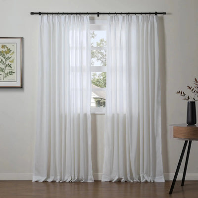 Florida Embossed White Semi Sheer Curtain Pleated -TWOPAGES