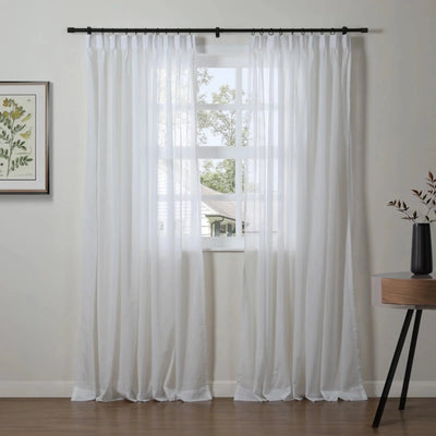 Florida Embossed White Semi Sheer Curtain Pleated -TWOPAGES