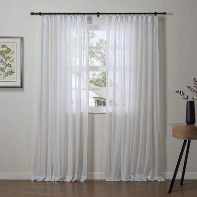 Florida Embossed White Semi Sheer Curtain Pleated -TWOPAGES